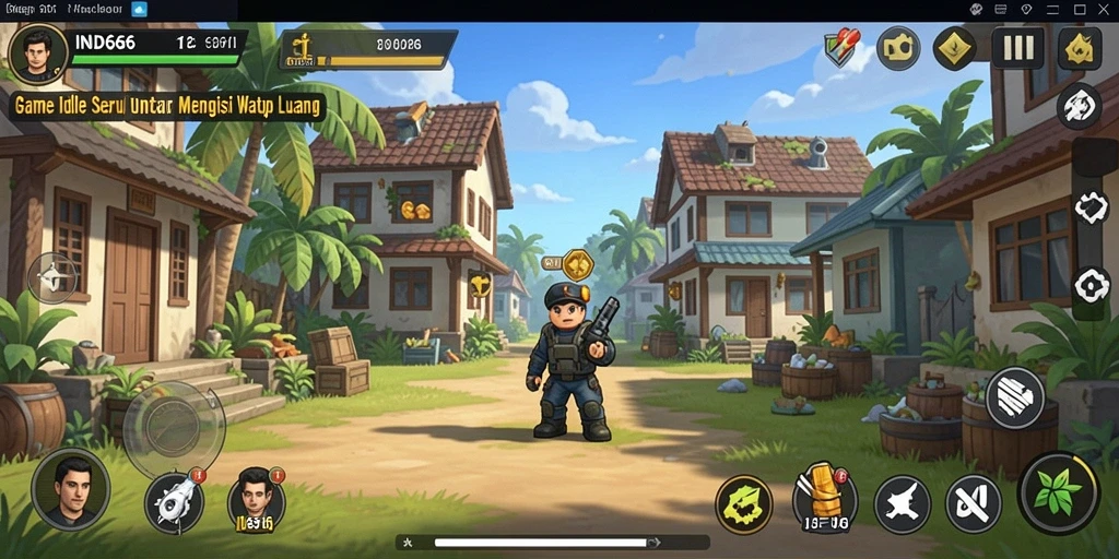 Tampilan gameplay <strong>IND666</strong> yang menampilkan karakter aktif mengumpulkan sumber daya.