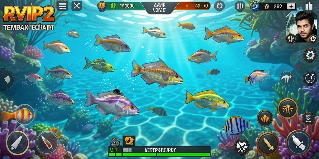 Tampilan gameplay seru dalam RVIP2 saat menangkap ikan.
